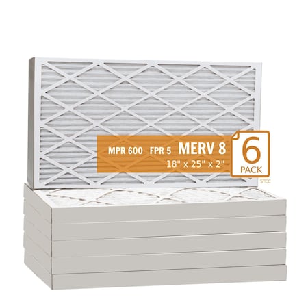 Air Filter, 18x25x2 Key Pleat  - MERV 8 (6 Pack)